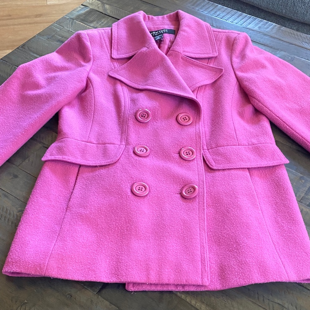 New York & Company Vibrant Pink Pea Coat
